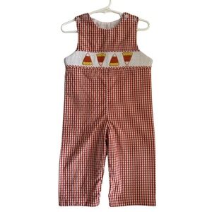 Orange Gingham Halloween Smocked Kids Romper